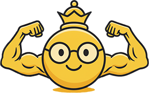 Un smiley couronné et musclé, montrant ses biceps, illustrant l’accompagnement stratégique LG Boost — pour transformer votre entreprise en une organisation forte, maîtrisée et prête à croître.